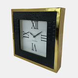 10" Faux Leather Croc Square Clock, Black/gold from Sagebrook Home - Luna Furniture