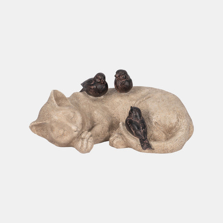 12" Sleeping Kitty With Birds, White/brown from Sagebrook Home - Luna Furniture