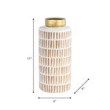 13" Jar W/ Gold Lid, Tan - 15430-01