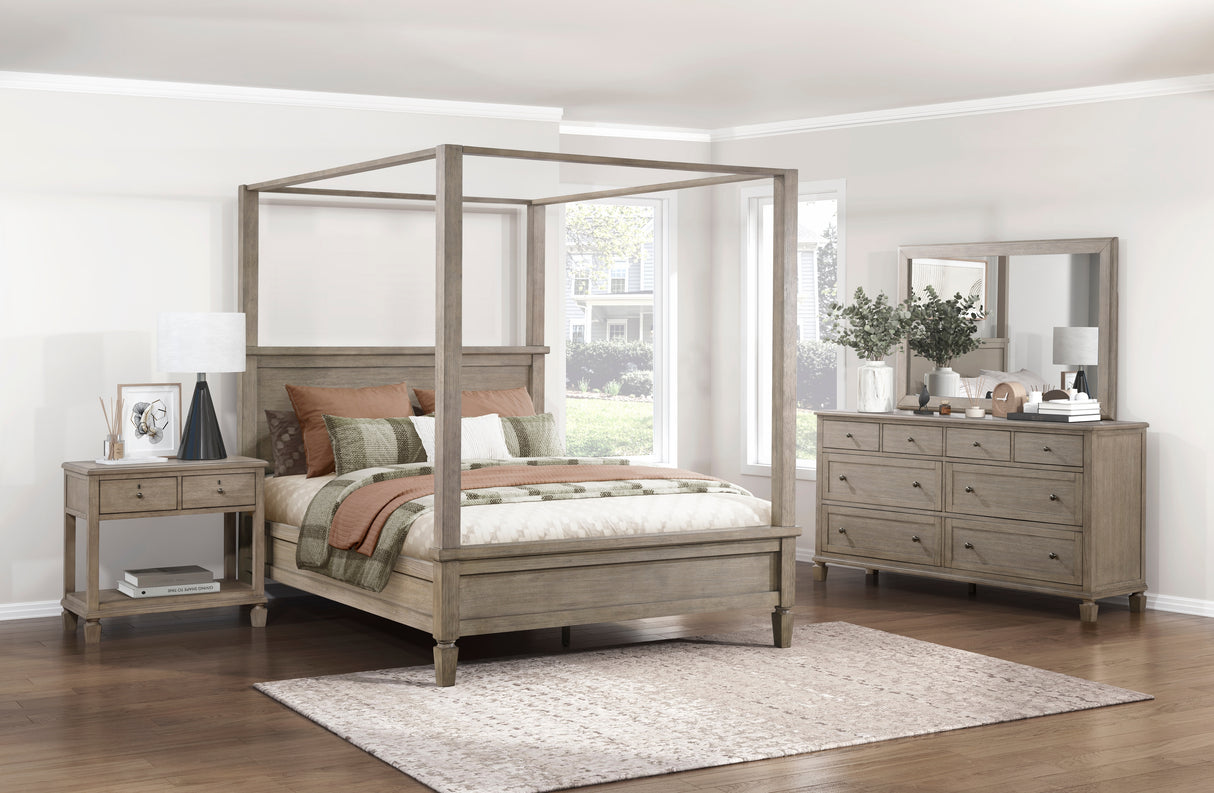 Marceline Gray Oak Eastern King Canopy Platform Bed from Homelegance - Luna Furniture