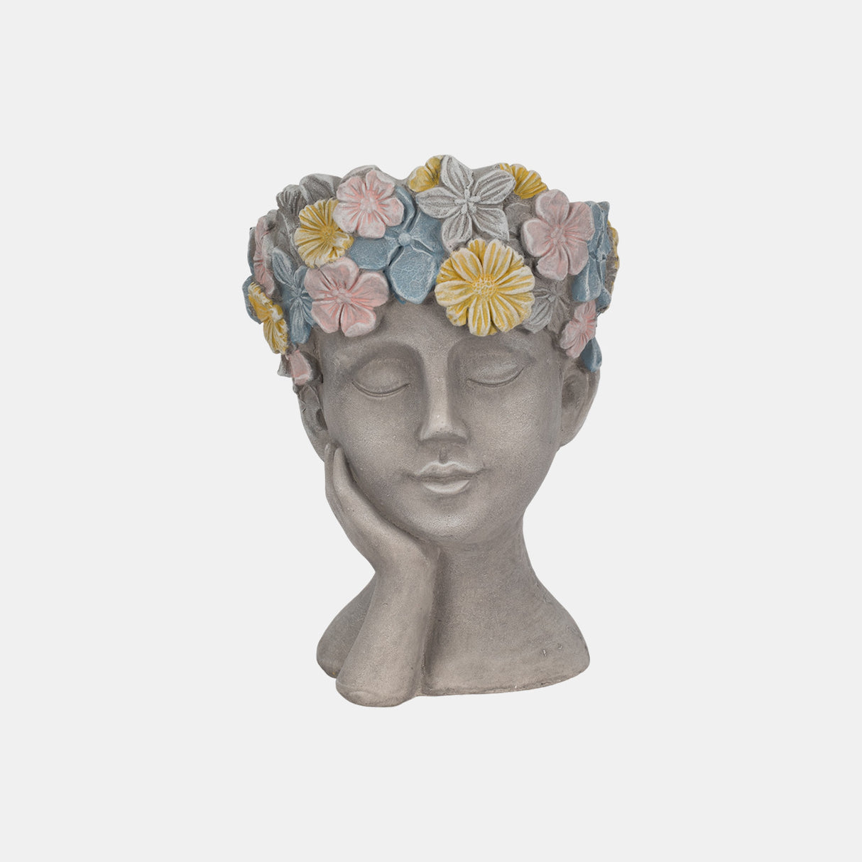 14" Face Planter With Flower Crown, Grey/multi from Sagebrook Home - Luna Furniture