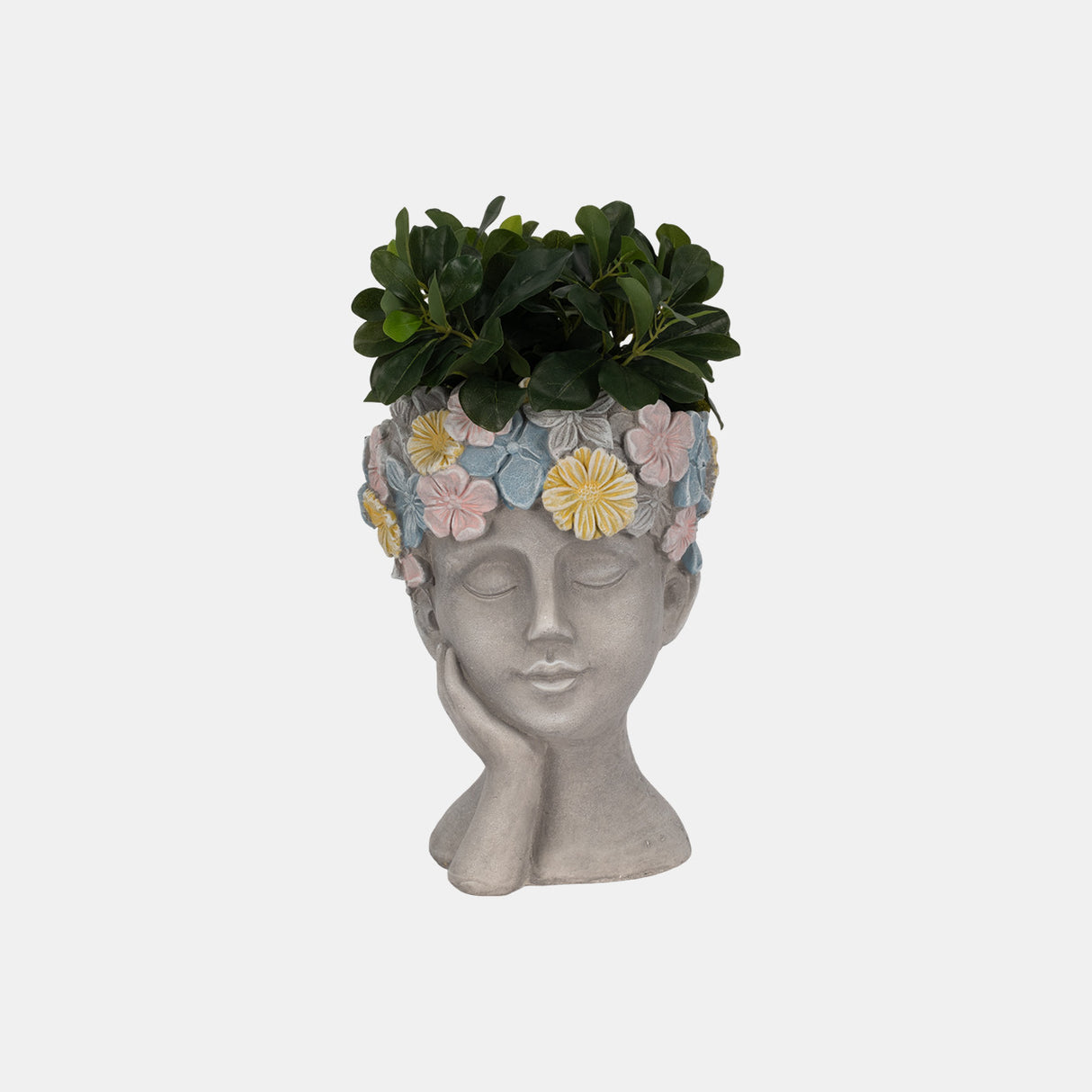 14" Face Planter With Flower Crown, Grey/multi from Sagebrook Home - Luna Furniture