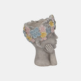 14" Face Planter With Flower Crown, Grey/multi from Sagebrook Home - Luna Furniture