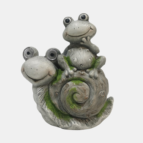 14" Frog Sitting On Snail With Solar Eyes, Grey from Sagebrook Home - Luna Furniture