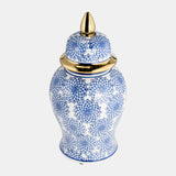 14" Temple Jar W/dalhia Flower,blue & White - VC10467-03