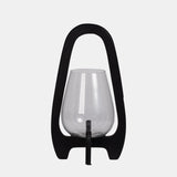 15"h Glass Lantern W/ Wood Handle, Black from Sagebrook Home - Luna Furniture