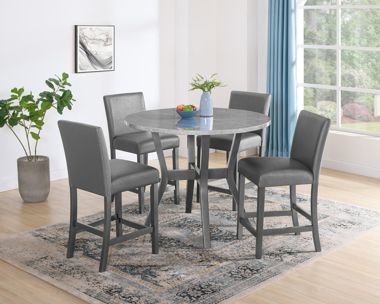 Judson Glitter Gray 5-Piece Counter Height Dining Set from Crown Mark - Luna Furniture