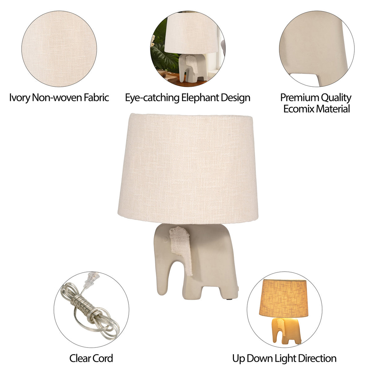 18" Ecomix Elephant Lamp, Beige from Sagebrook Home - Luna Furniture