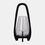 18"h Glass Lantern W/ Wood Handle, Black from Sagebrook Home - Luna Furniture