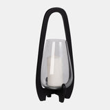 18"h Glass Lantern W/ Wood Handle, Black from Sagebrook Home - Luna Furniture