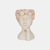 18" Lady With Flower Crown Planter, White/pink from Sagebrook Home - Luna Furniture