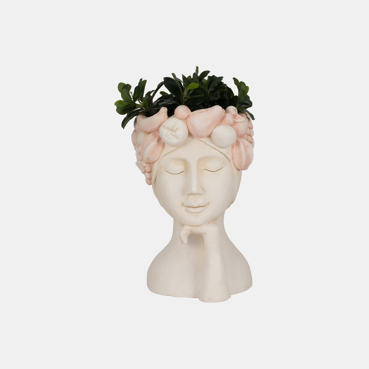 18" Lady With Flower Crown Planter, White/pink from Sagebrook Home - Luna Furniture