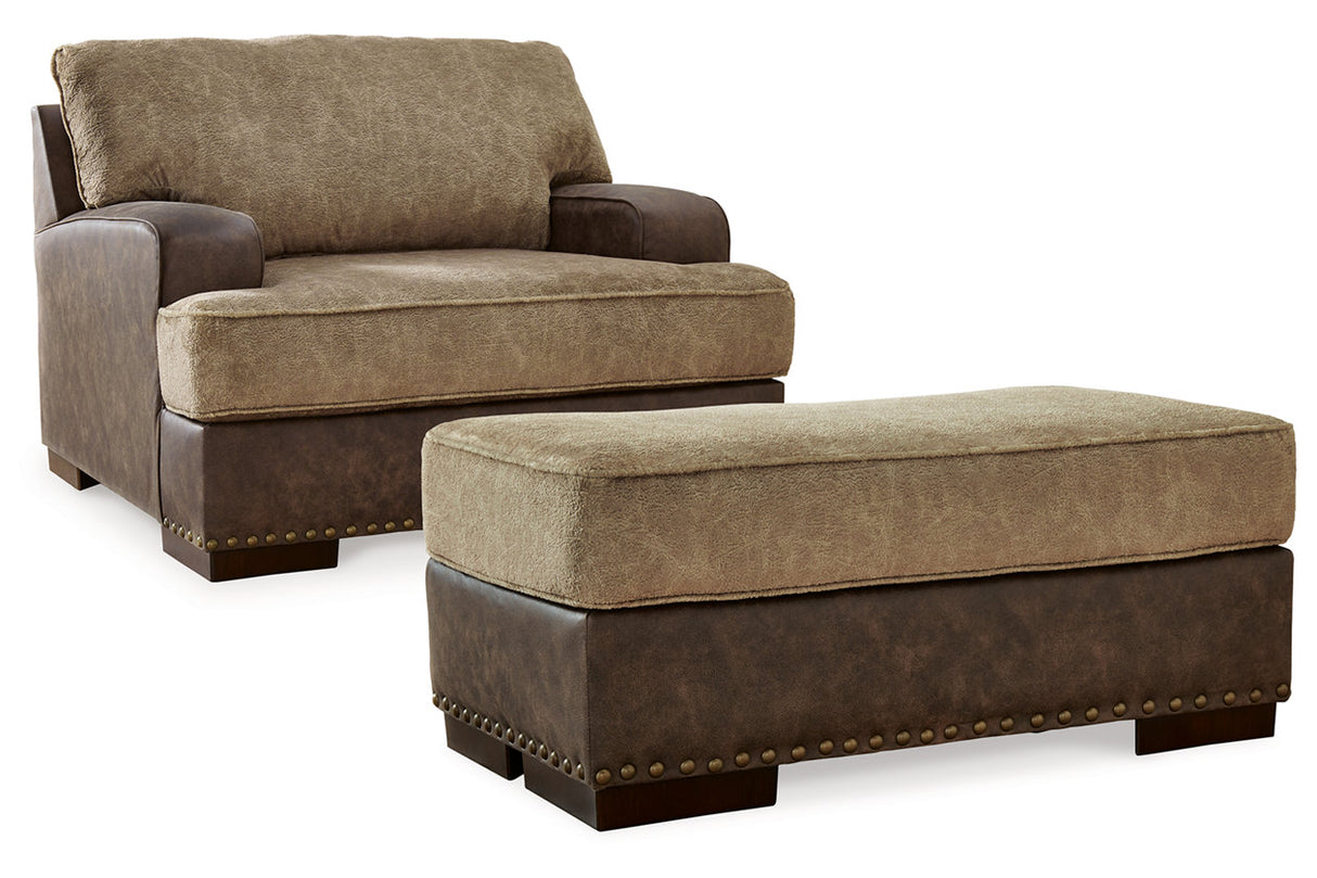 Alesbury Chocolate Oversized Chair and Ottoman -  Ashley - Luna Furniture