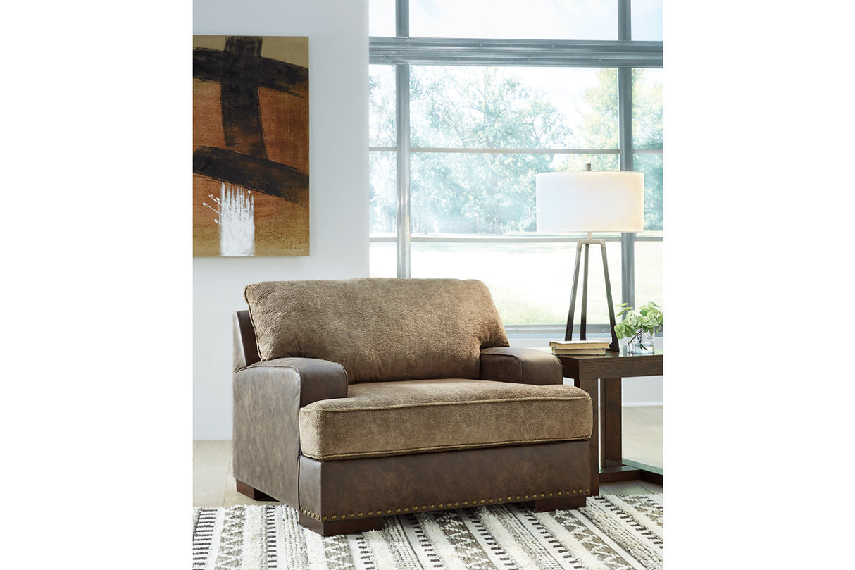 Alesbury Chocolate Oversized Chair and Ottoman -  Ashley - Luna Furniture