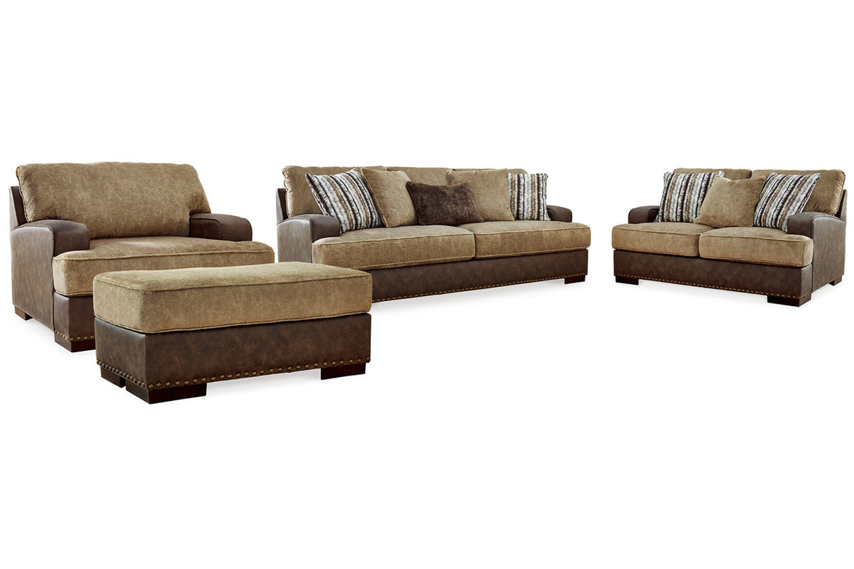 Alesbury Chocolate Sofa, Loveseat, Oversized Chair and Ottoman -  Ashley - Luna Furniture