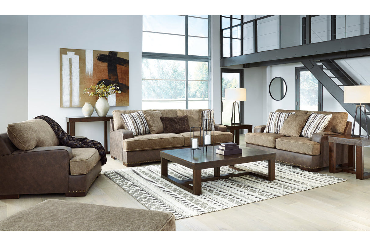 Alesbury Chocolate Sofa, Loveseat, Oversized Chair and Ottoman -  Ashley - Luna Furniture