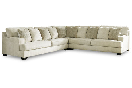 Rawcliffe Parchment 3-Piece Sectional with Ottoman -  Ashley - Luna Furniture