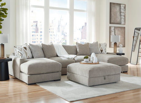 Aslan Court 4-Piece Sectional with Ottoman in Pebble from Ashley - Luna Furniture