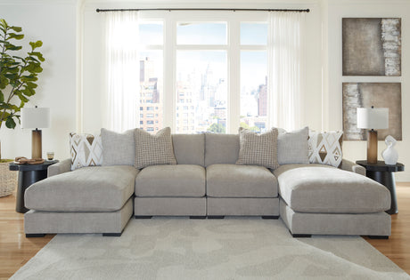 Aslan Court 4-Piece Sectional with Ottoman in Pebble from Ashley - Luna Furniture