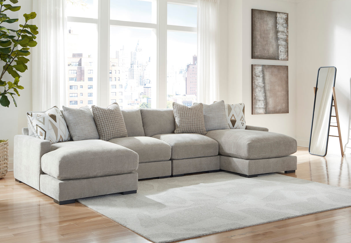 Aslan Court Pebble 4-Piece Double Chaise Sectional from Ashley - Luna Furniture