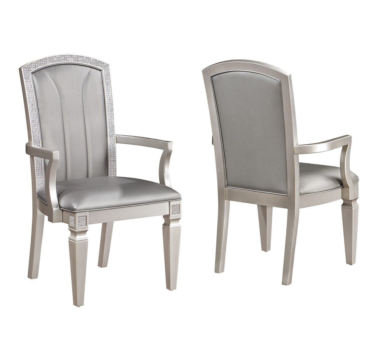 Klina Silver Champagne Dining Arm Chair, Set of 2 -  Crown Mark - Luna Furniture