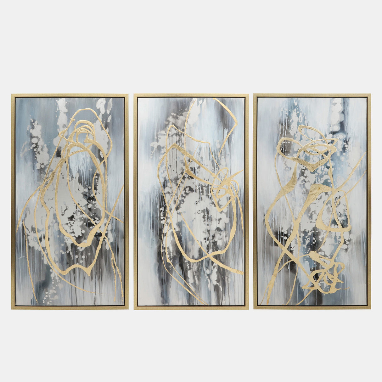 22x42 S/3 Abstract Canvas, Multi On Gold Frame from Sagebrook Home - Luna Furniture