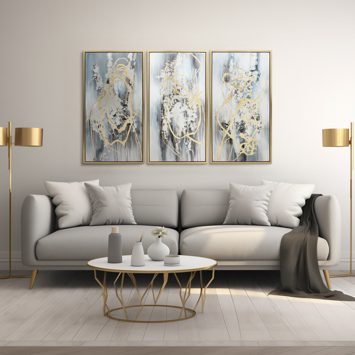 22x42 S/3 Abstract Canvas, Multi On Gold Frame from Sagebrook Home - Luna Furniture