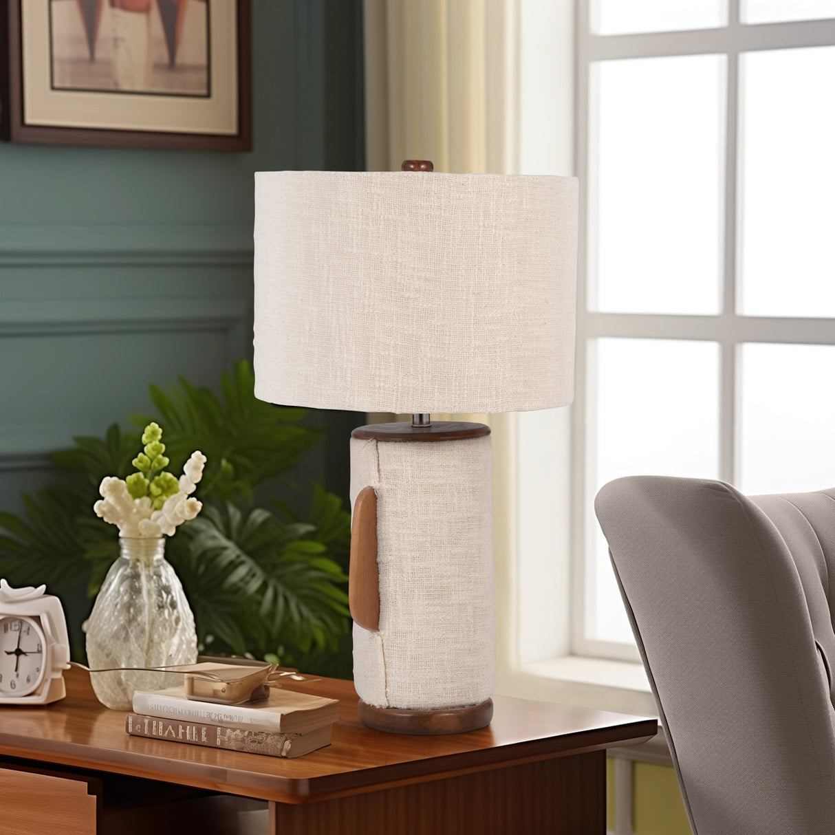 24" Ecomix Fabric Lamp With Wood, Ivory from Sagebrook Home - Luna Furniture