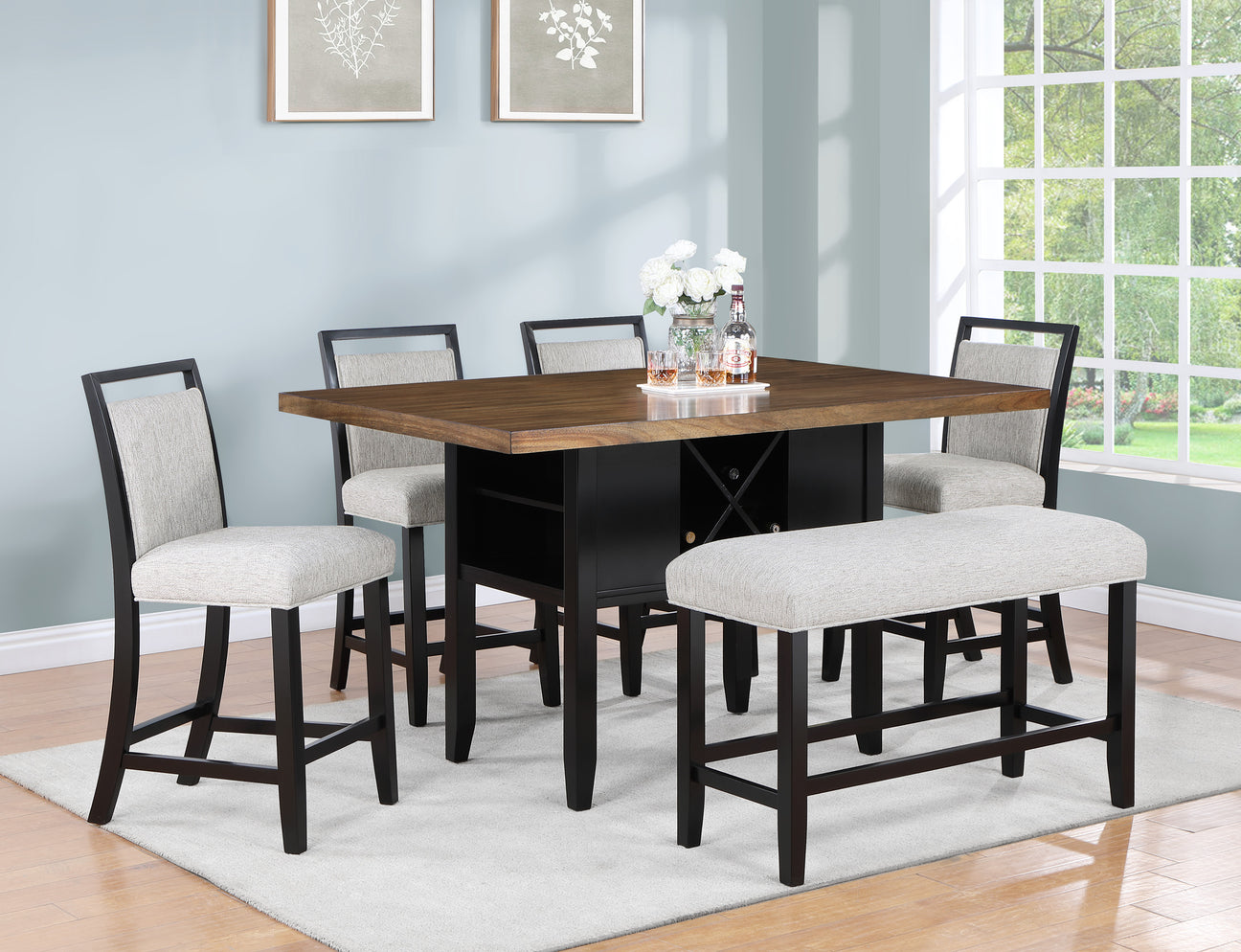 Dary Black/Brown Counter Height Dining Set from Crown Mark - Luna Furniture