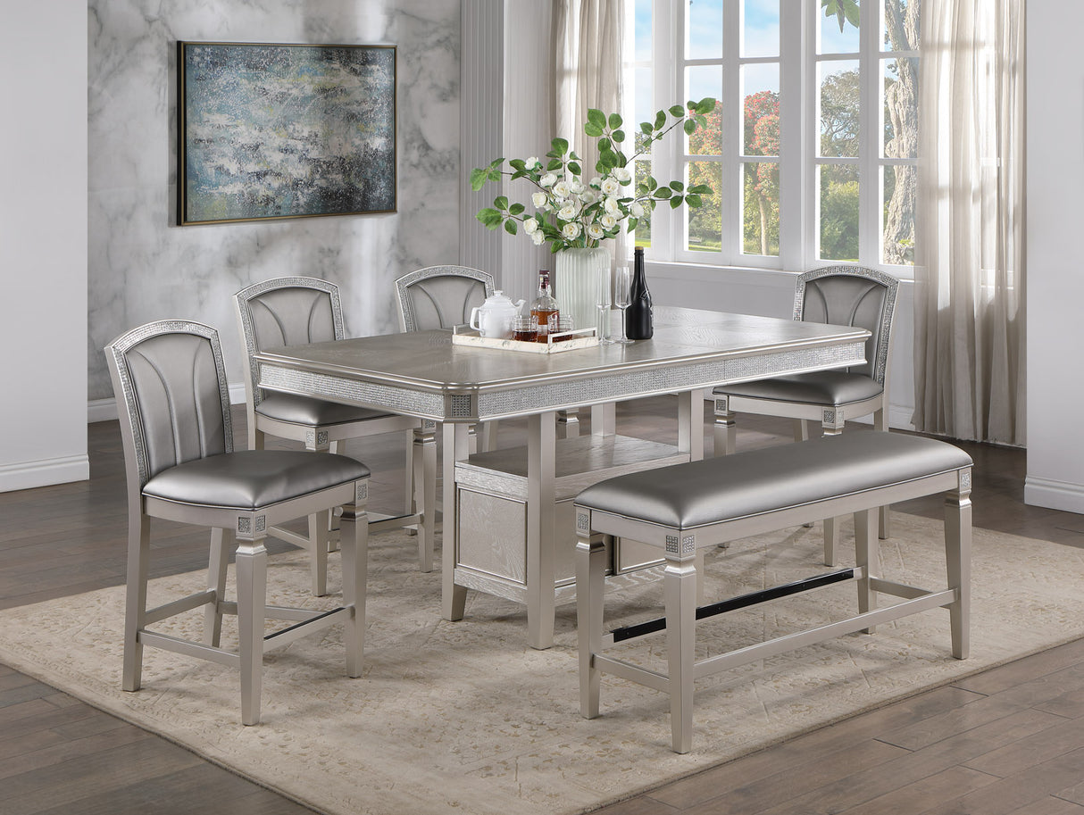 Klina Silver Champagne Counter Height Dining Set -  Crown Mark - Luna Furniture