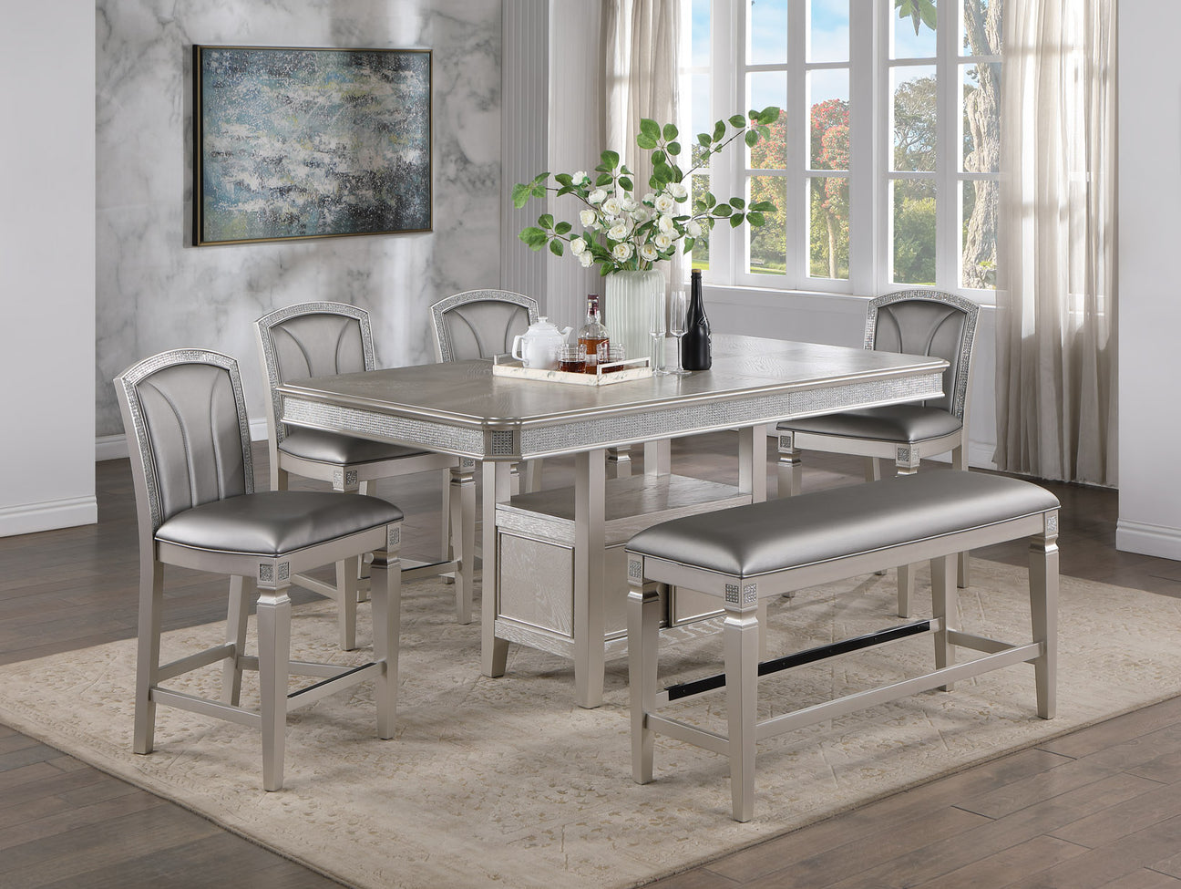 Klina Silver Champagne Counter Height Dining Set from Crown Mark - Luna Furniture