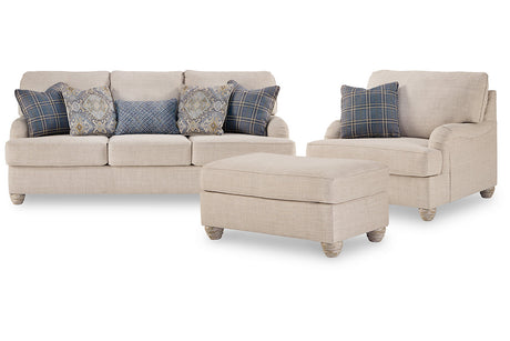 Traemore Linen Sofa, Oversized Chair and Ottoman -  Ashley - Luna Furniture