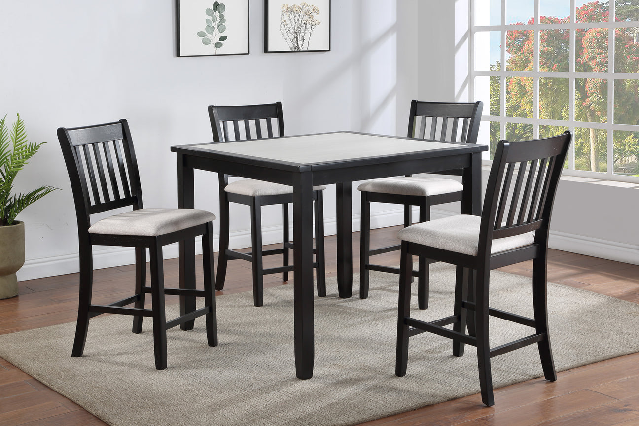 Salvador Black/White 5-Piece Counter Height Dining Set from Crown Mark - Luna Furniture