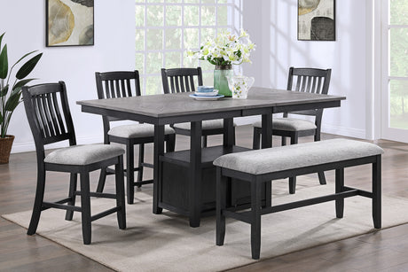 Buford Charcoal/Black Extendable Counter Height Dining Set -  Crown Mark - Luna Furniture