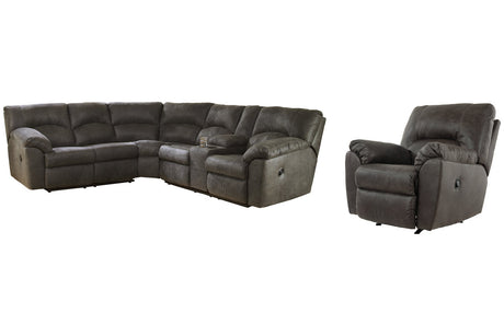 Tambo Pewter 2-Piece Sectional with Recliner -  Ashley - Luna Furniture