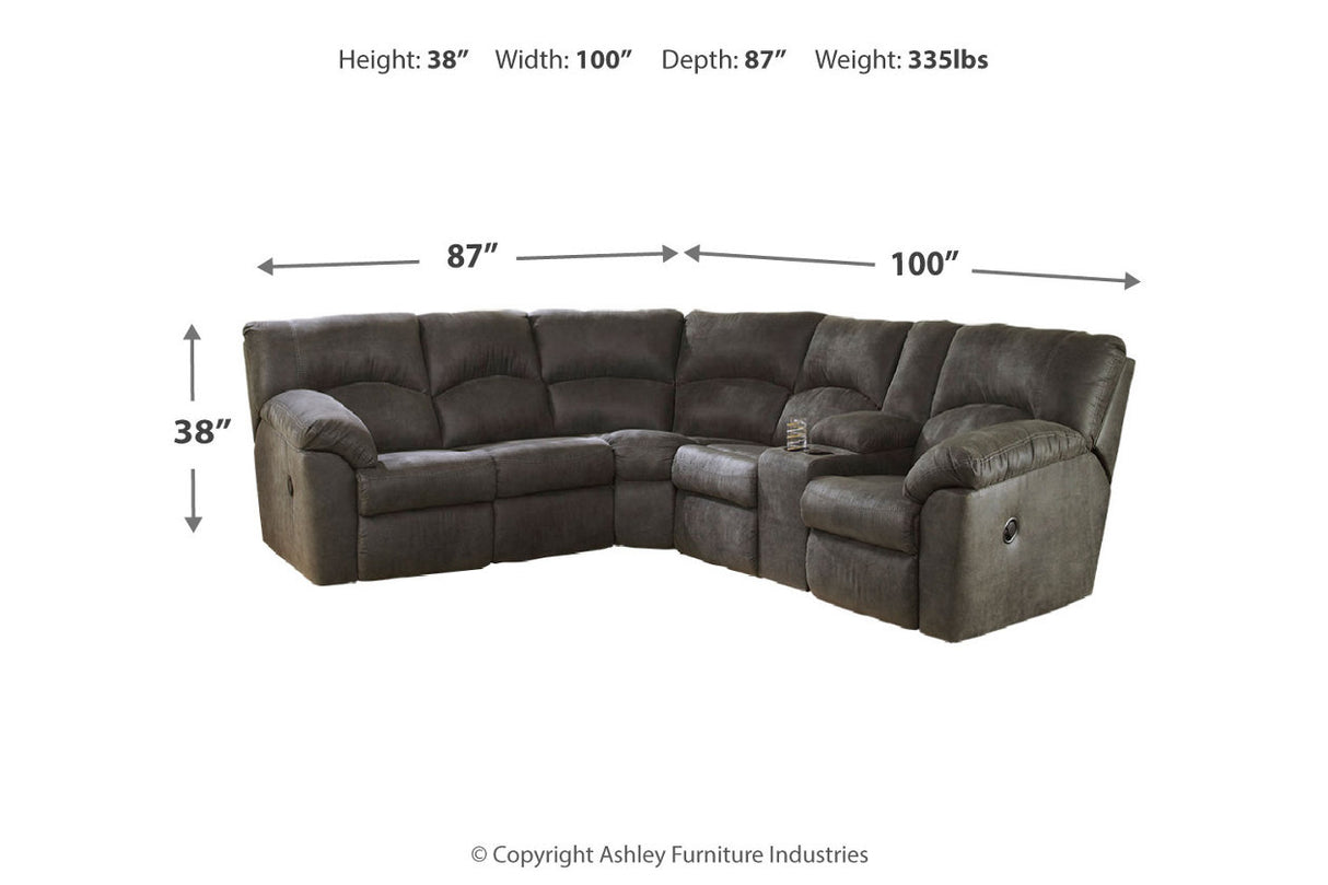 Tambo Pewter 2-Piece Sectional with Recliner -  Ashley - Luna Furniture