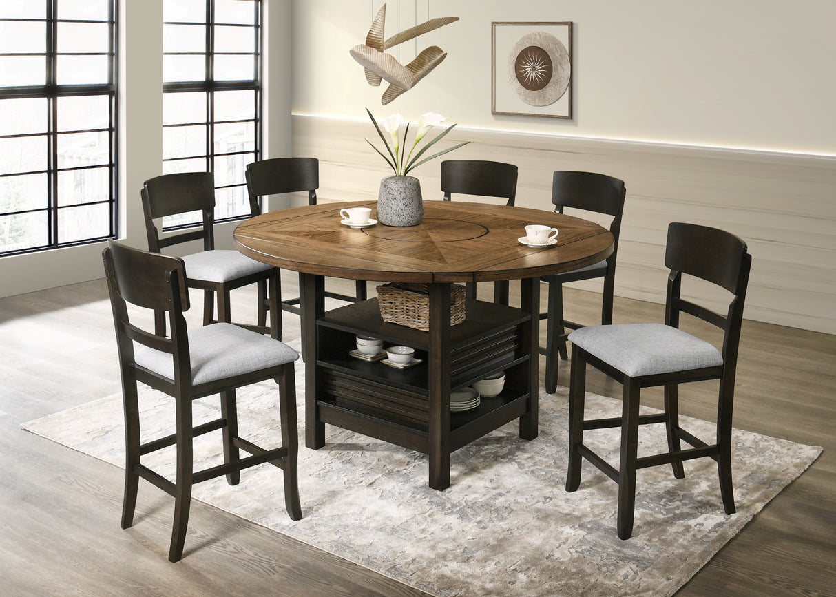 Oakly Brown Round/Square Counter Height Dining Set -  Crown Mark - Luna Furniture