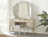 3-Piece Highland Park Vanity Set, Cathedral White (Vanity Desk, Tri-fold Mirror and Bench) from Steve Silver - Luna Furniture