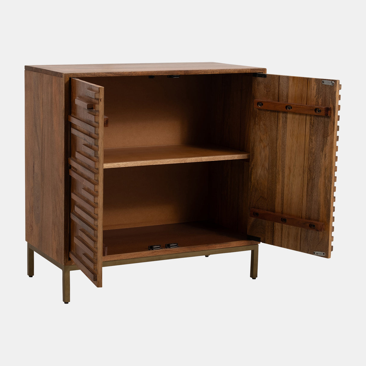 30" Midcentury Slat 2 Door Cabinet, Mango Brwn from Sagebrook Home - Luna Furniture