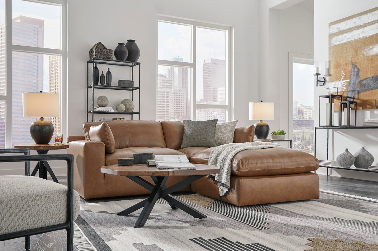 Emilia Caramel Leather 3-Piece Modular Sectional with Ottoman -  Ashley - Luna Furniture