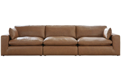 Emilia Caramel Leather 3-Piece Sofa -  Ashley - Luna Furniture
