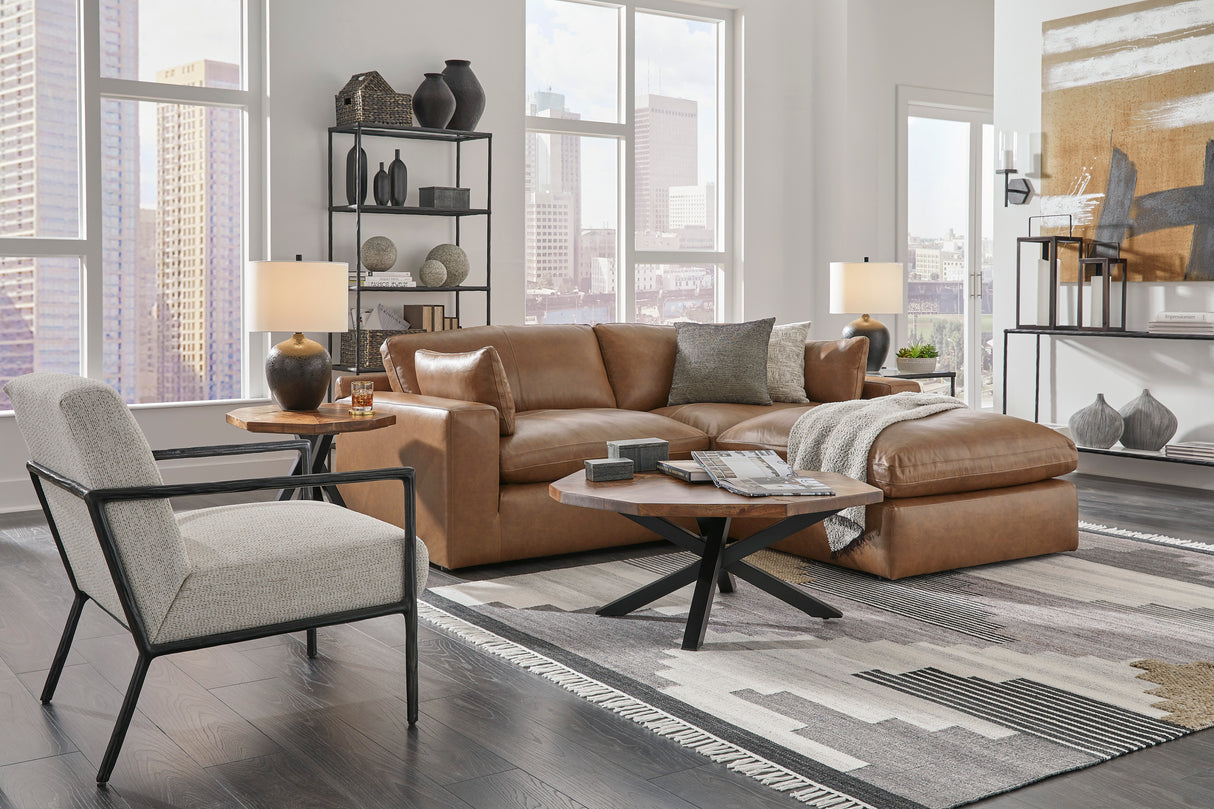 Emilia Caramel Leather 3-Piece Modular Sectional with Ottoman -  Ashley - Luna Furniture