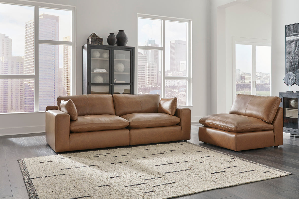 Emilia Caramel Leather 3-Piece Sofa -  Ashley - Luna Furniture