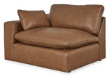 Emilia Caramel Leather 3-Piece Modular Sectional with Ottoman -  Ashley - Luna Furniture