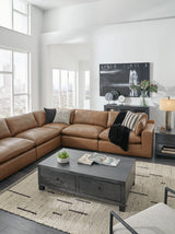 Emilia Caramel Leather 7-Piece Modular Sectional -  Ashley - Luna Furniture