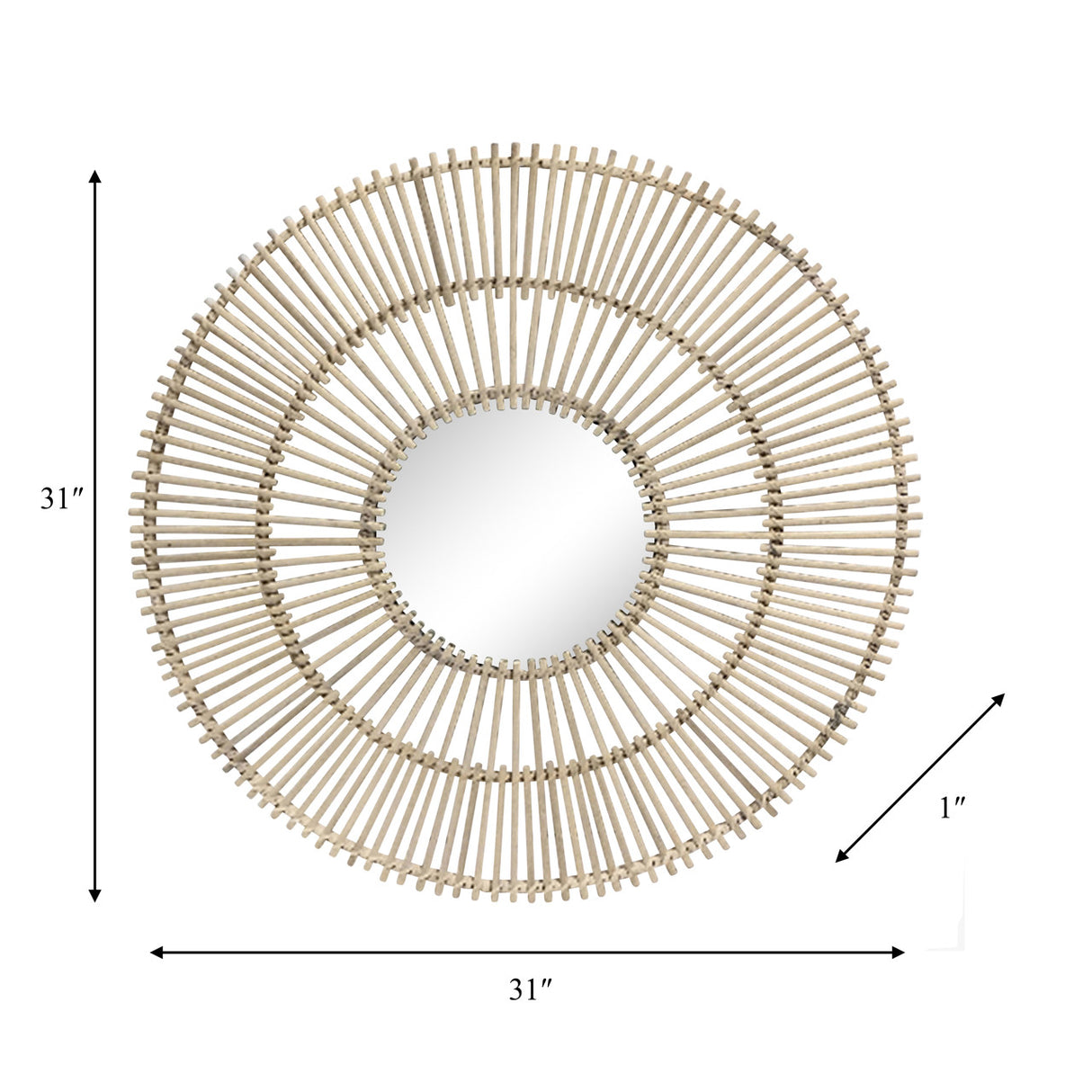 31" Rattan Mirror Wall Decor, Natural - 15044