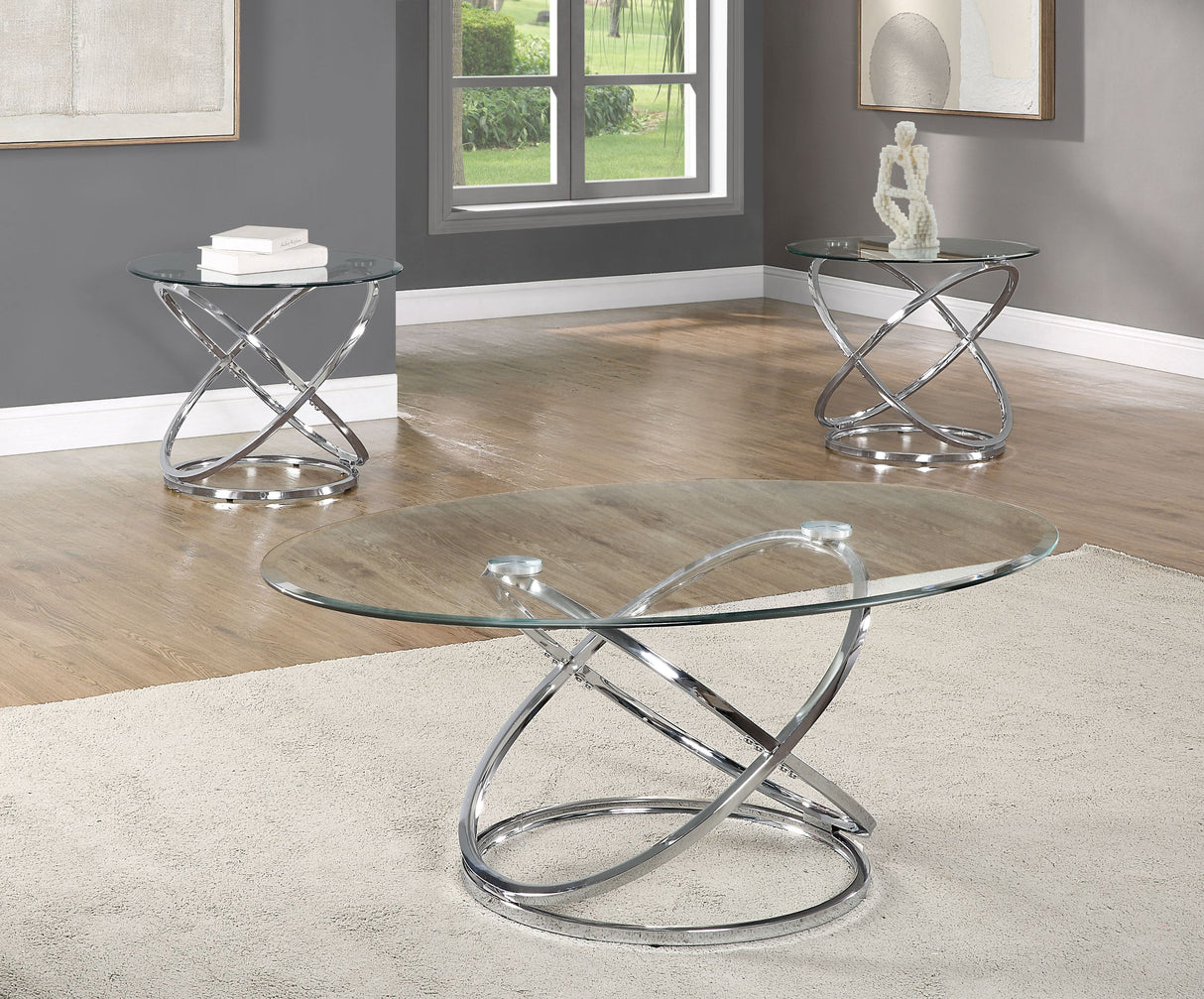 Aura Chrome 3-Piece Coffee Table Set -  Crown Mark - Luna Furniture