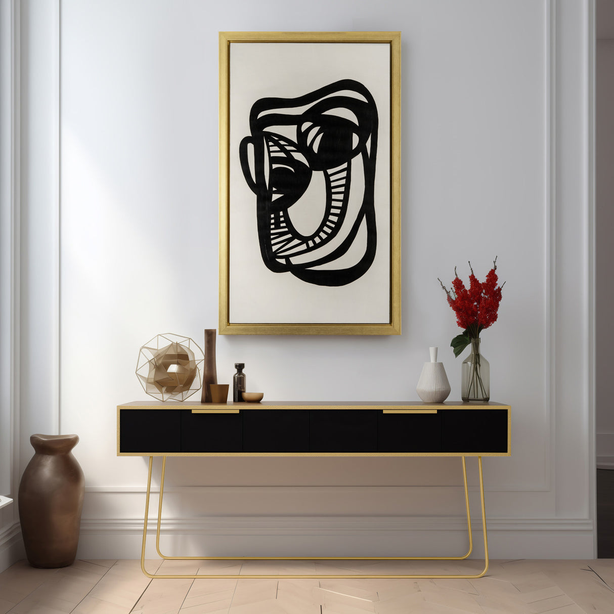 35x59, Hand Painted Gold Frame Geometric Face, Blk from Sagebrook Home - Luna Furniture