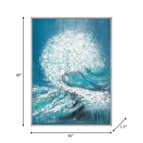 36x48 Handpainted Waves Canvas, Aqua from Sagebrook Home - Luna Furniture