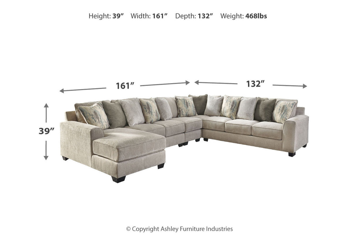 Ardsley Pewter 5-Piece Sectional with Chaise from Ashley - Luna Furniture